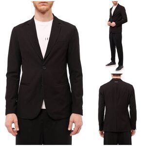 Armani Exchange Mens Black Two Button Modern-fit Stretch Casual Blazer Jacket 42